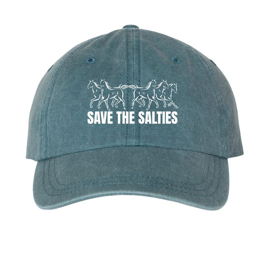 Save The Salties, a Teal Printed Pigment Dye Baseball Cap