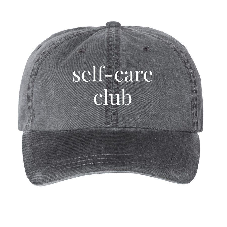 self-care club, a Black Printed Pigment Dye Baseball Cap