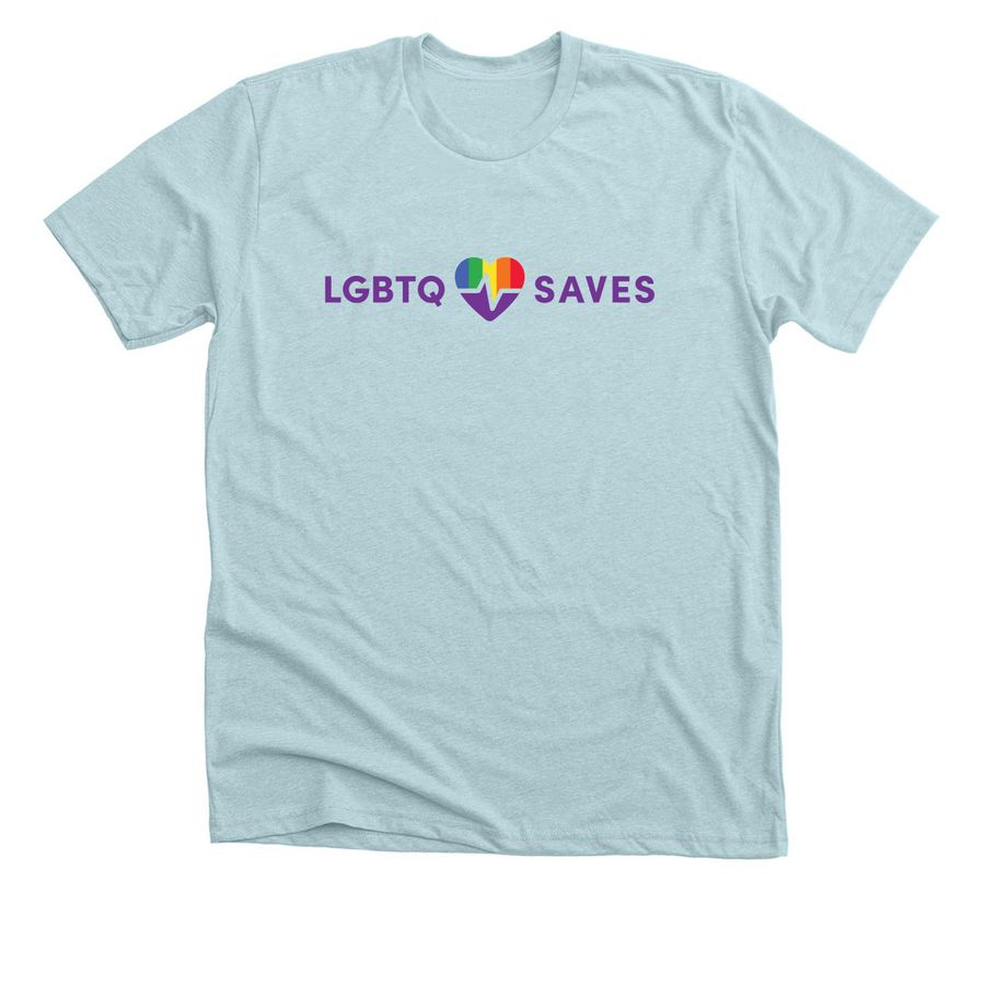 LGBTQ SAVES Adult Tee, a Heather Ice Blue Premium Unisex Tee
