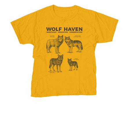 Wolf Haven's Canid Species, a Gold Youth Unisex Tee