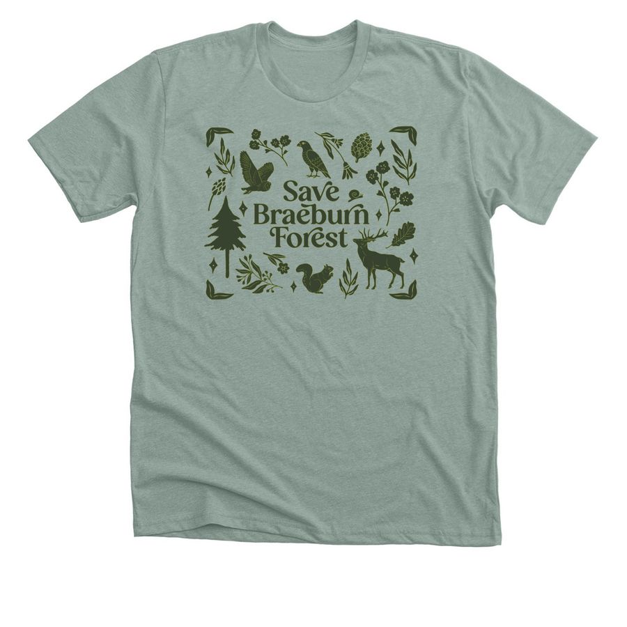 Save Braeburn Forest (Dark Green Forest), a Heather Sage Premium Unisex Tee