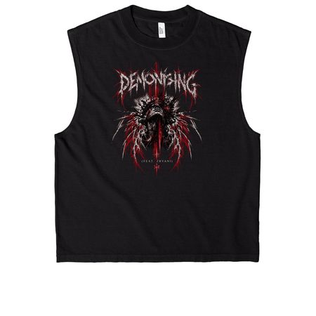 ZRVANI & Buried Emotions Demonising design, a True Black Heavyweight Garment Dye Muscle Tee