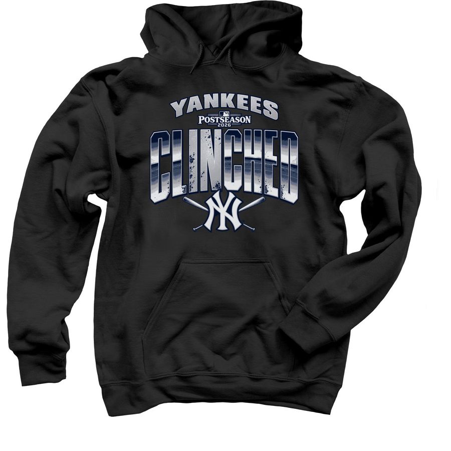 Yankees 2026 Postseason Clinched Locker Room, a Black Pullover Hoodie