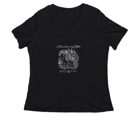 Horse hair is my Glitter, a Black Women's Relaxed V-Neck Tee