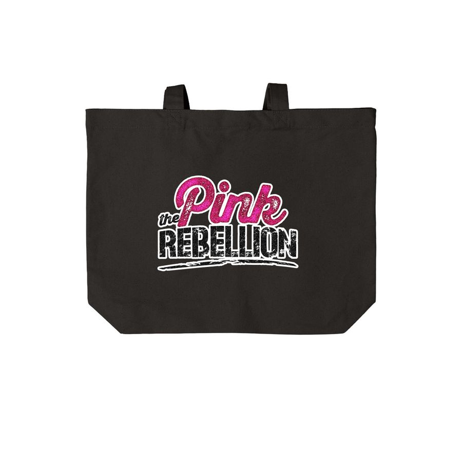 Pink Rebellion Tote, a Deep Black Cotton Canvas Tote Bag