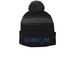 Beanies, a Black/ Iron Grey Printed Stripe Pom-Pom Beanie