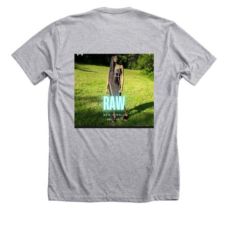 "Raw" T-shirt&nbsp;, a Athletic Heather Premium Unisex Tee (back-view)