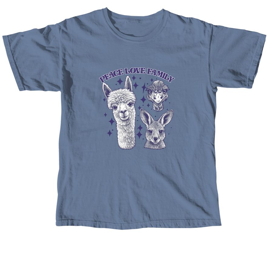 Peace Love Farm Family, a Blue Jean Comfort Colors Unisex Tee