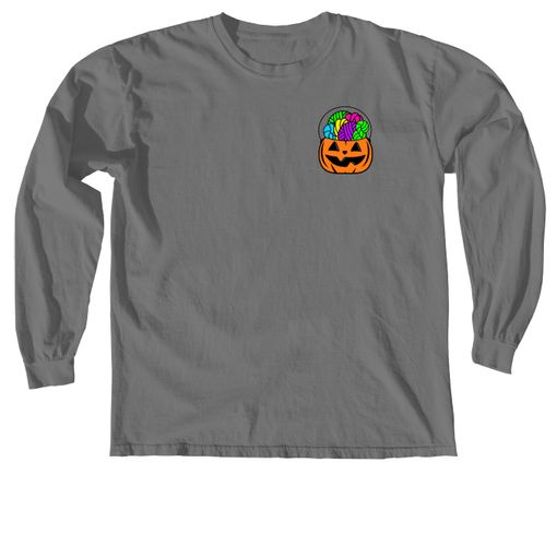 Forget the Candy... Orange Candy Pail ðŸŽƒ Grey Comfort Colors Long Sleeve Tee