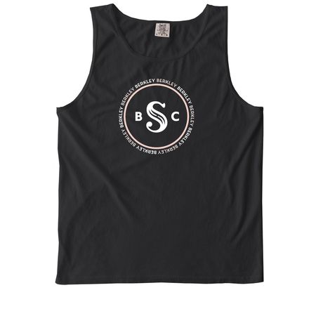 Berkley Silent Book Club Pink Circle Logo, a Black Comfort Colors Tank Top