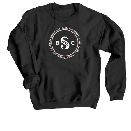 Berkley Silent Book Club Pink Circle Logo, a Black Crewneck Sweatshirt
