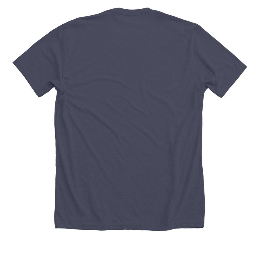 Iceland 2026 (?etta reddast), a Heather Midnight Navy Premium Unisex Tee (back-view)