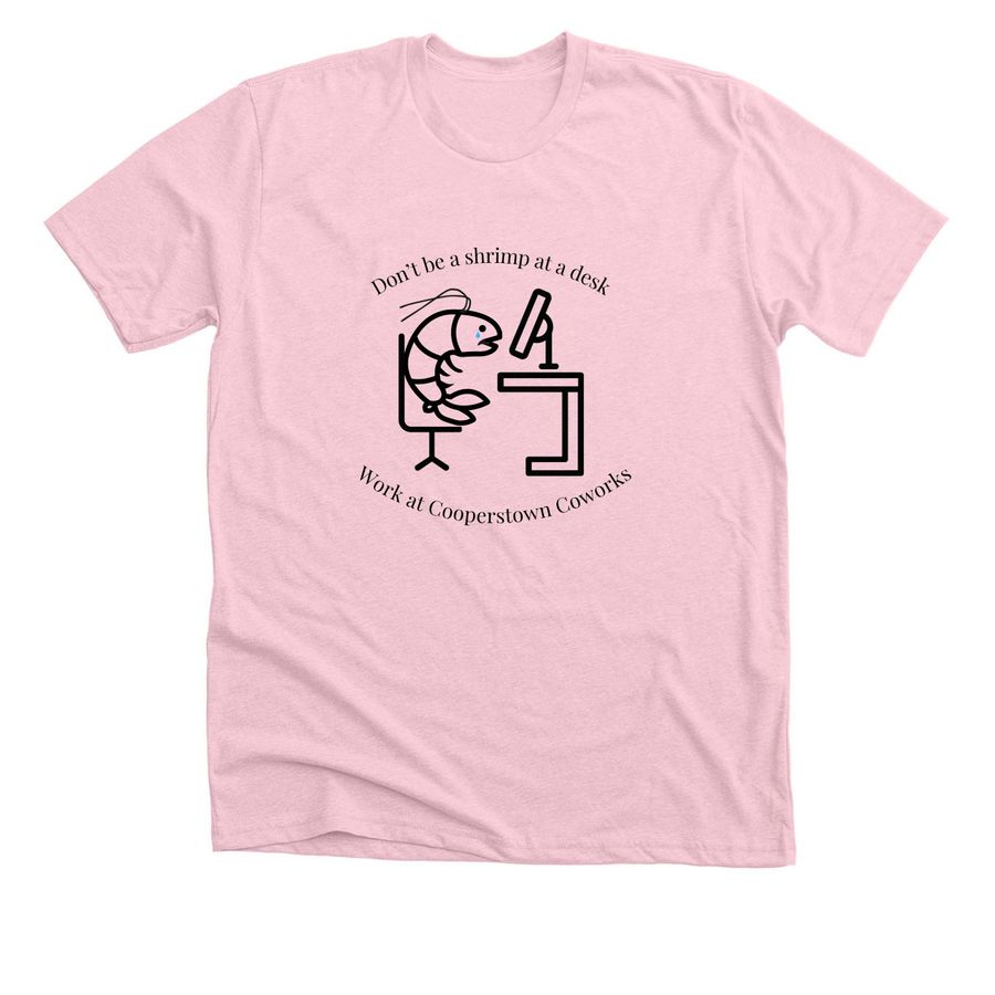Coworks Shrimp at a Desk, a Heather Pink Premium Unisex Tee