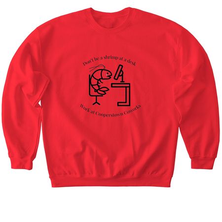 Coworks Shrimp at a Desk, a Red Softstyle Crewneck Sweatshirt
