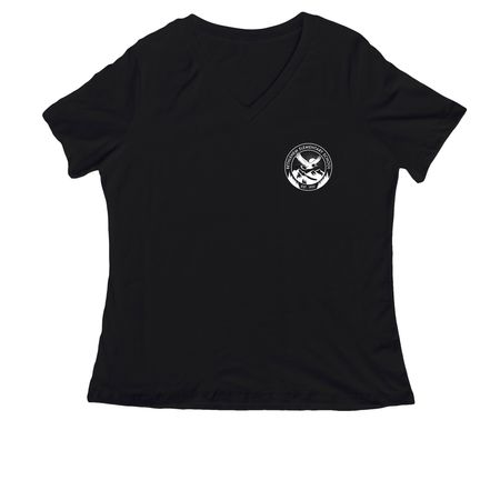 Eco-Friendly & 100% Cotton - White Logo, a Black Women's Relaxed V-Neck Tee