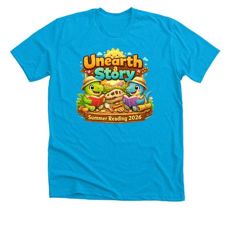Unearth a Story, a Neon Blue Premium Unisex Tee