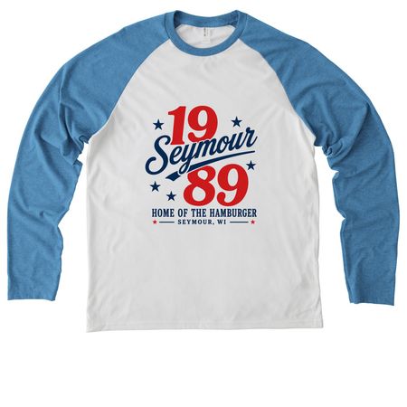 EST in 1989&nbsp;, a Azure Blue/ Bright White Allmade Eco Triblend Colorblock Raglan Long Sleeve Tee