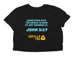 Gorilla Tag Church Merch, a Black Women?s Flowy Cropped Tee (back-view)