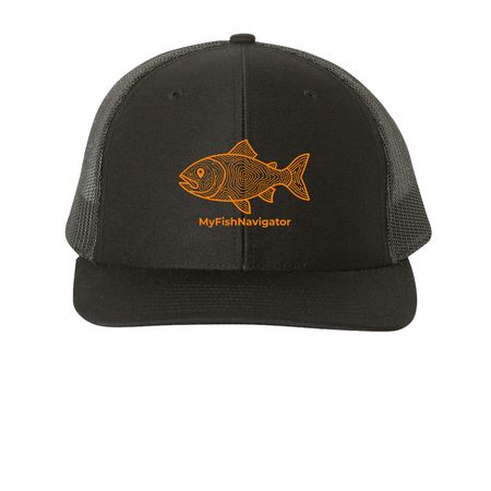 orange logo hats, a Black Printed Snapback Trucker Cap