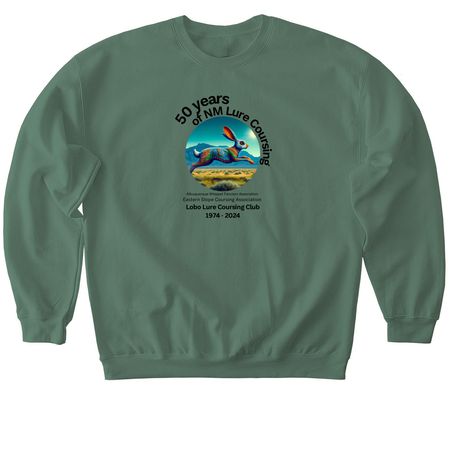 Celebrate 50 years of NM Lure Coursing!, a Military Green Softstyle Crewneck Sweatshirt