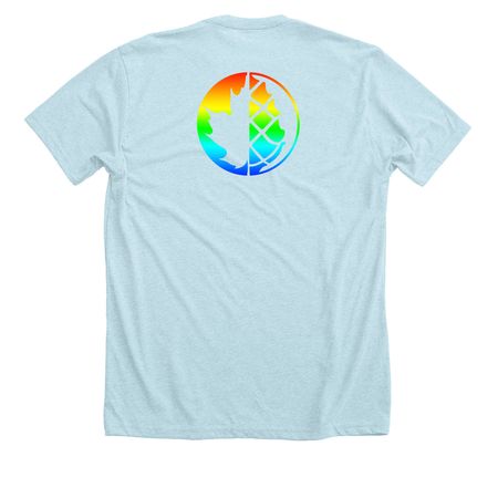 Guild shirt with rainbow logo, a Heather Ice Blue Premium Unisex Tee (back-view)