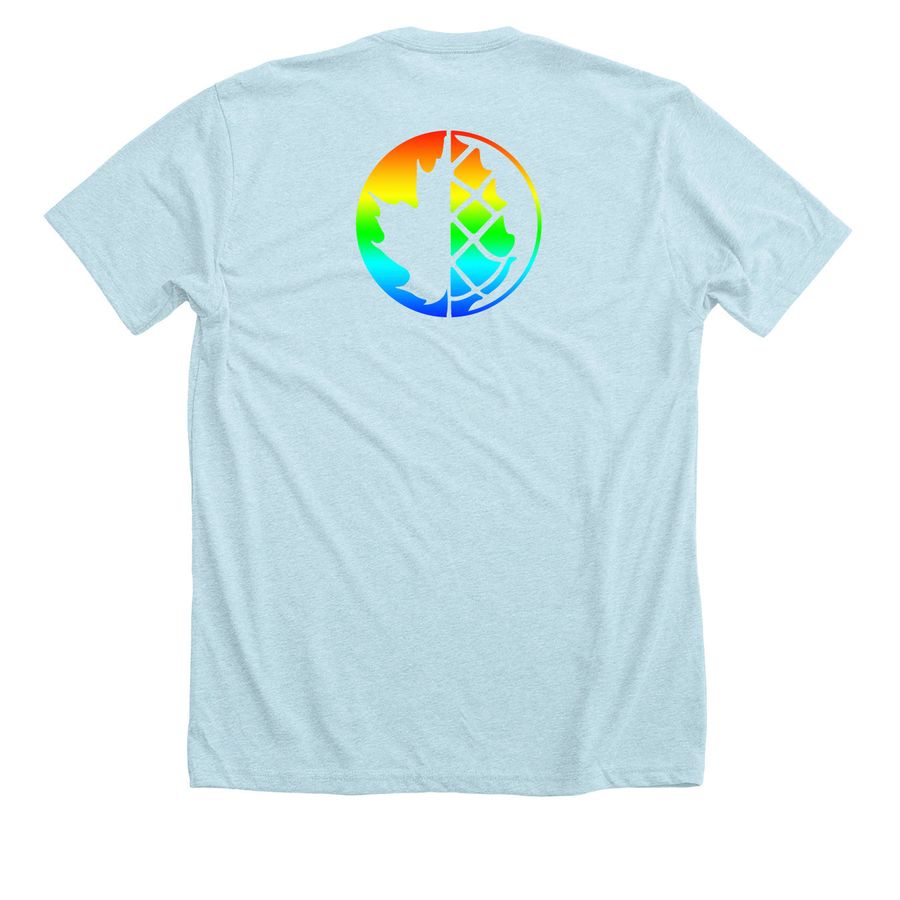 Guild shirt with rainbow logo, a Heather Ice Blue Premium Unisex Tee (back-view)