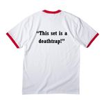 The Play That Goes Wrong Show Shirts!, a White/ Red Cotton Ringer Tee (back-view)