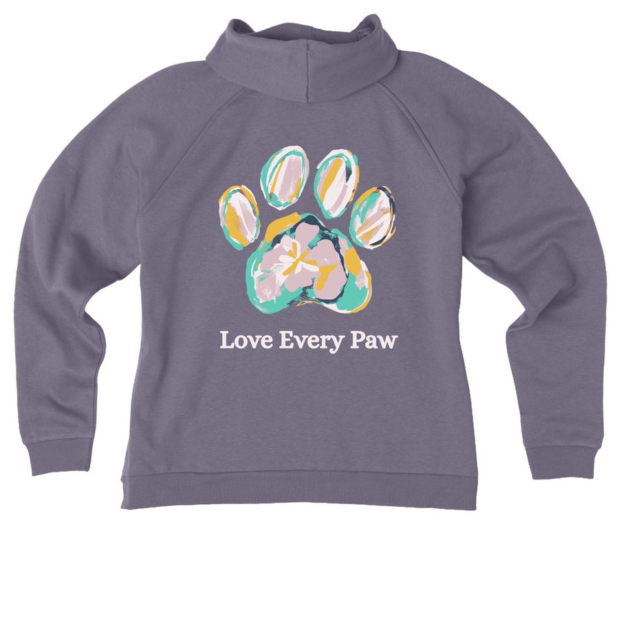 Love Every Paw&nbsp;, a Cosmic Purple Allmade Women?s Organic CVC Zip-Up Hoodie (back-view)