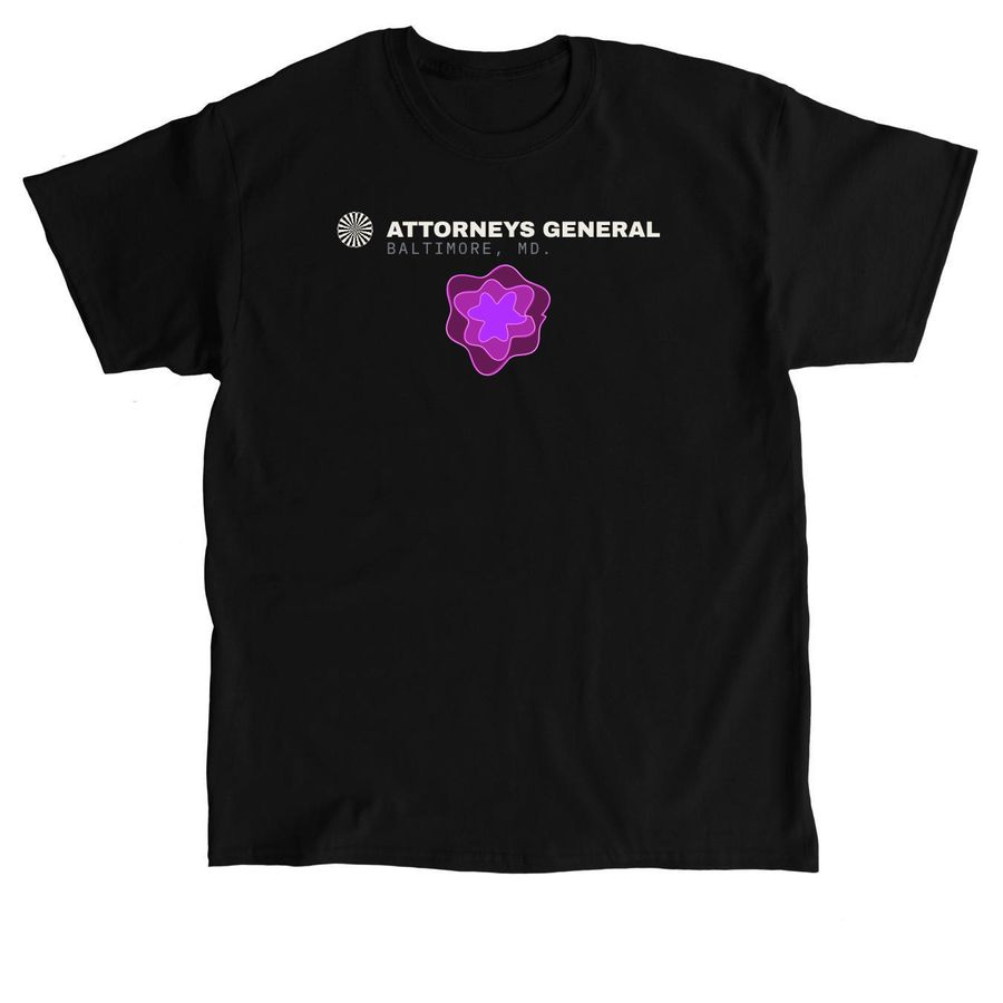 Attorneys General Violet black tee, front