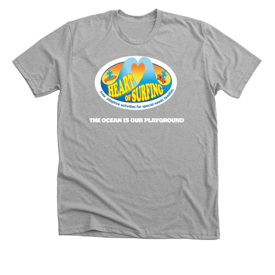 Heart of Surfing-Ocean Is Our Playground, a Athletic Heather Premium Unisex Tee