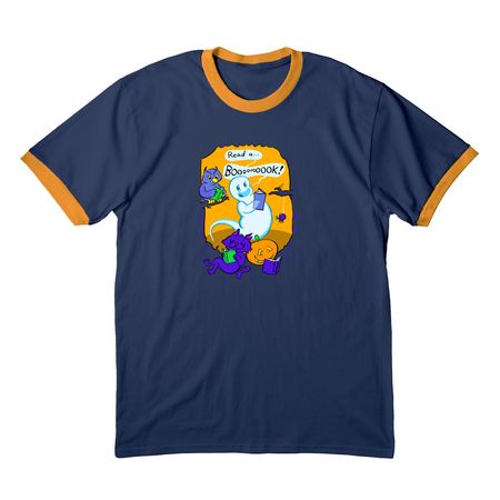 Read a Boooooook!, a Navy/ Gold Cotton Ringer Tee