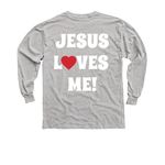 Jesus Loves Me - Youth Only, a Sport Grey Youth Long Sleeve Tee (back-view)