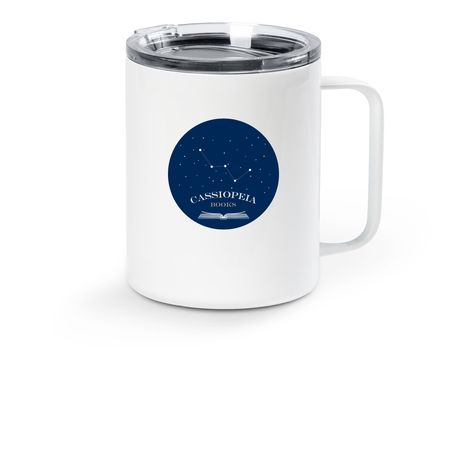 Cassiopeia Books Merch, a White Stainless Steel Travel Mug