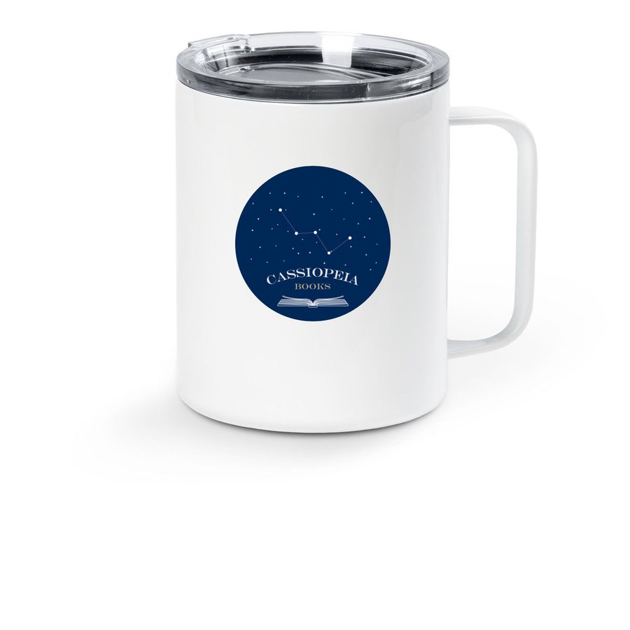 Cassiopeia Books Merch, a White Stainless Steel Travel Mug