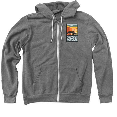 Grand Canyon Wolf Recovery Project logo merch, a Deep Heather Zip Up Hoodie