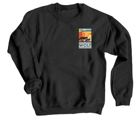 Grand Canyon Wolf Recovery Project logo merch, a Black Crewneck Sweatshirt