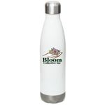 Bloom Bottles, a White Stainless Steel Water Bottle (back-view)
