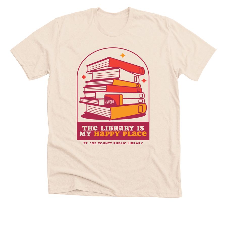 THE LIBRARY IS MY HAPPY PLACE, a Cream Premium Unisex Tee