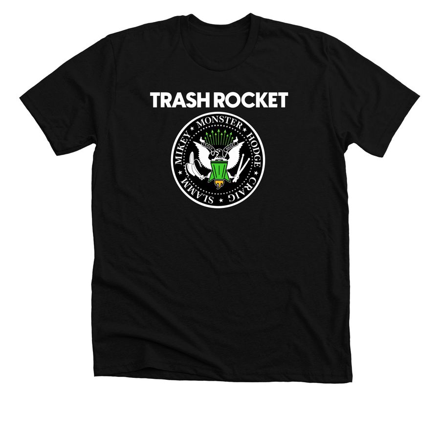 Trash Rocket Ramones Logo, a Solid Black Blend Premium Unisex Tee