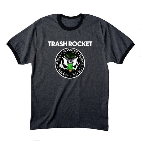Trash Rocket Ramones Logo, a Dark Heather Grey/ Jet Black Cotton Ringer Tee