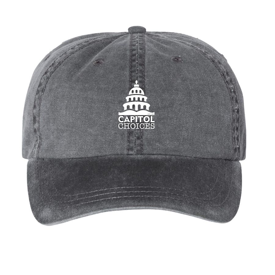 Capitol choices hats, a Black Printed Pigment Dye Baseball Cap