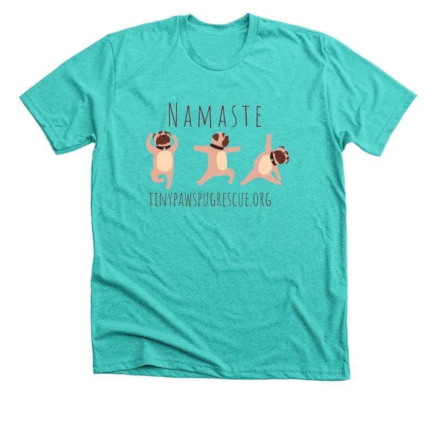 Yoga Pugs, a Heather Sea Green Premium Unisex Tee