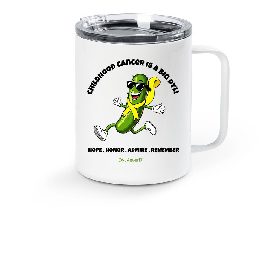 Dyl's Pickle Squad Drinkware, a White Stainless Steel Travel Mug