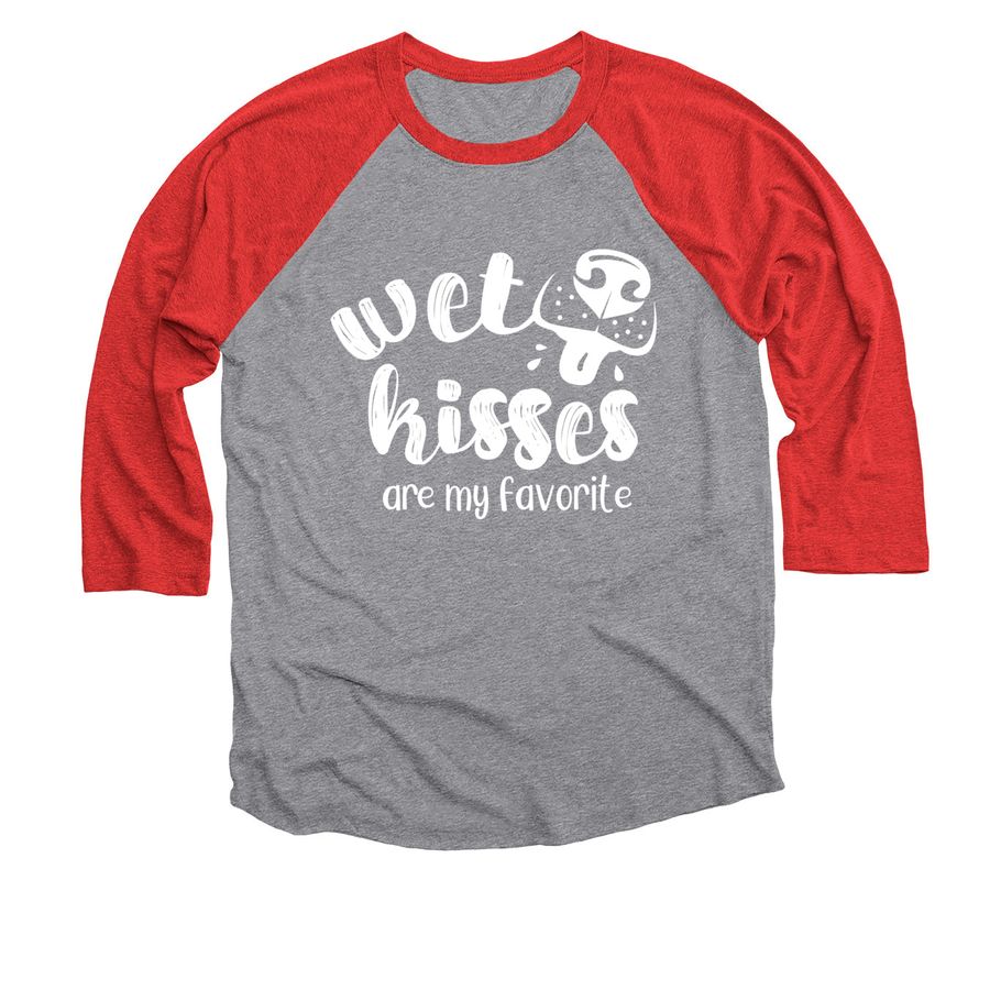 Wet Kisses&nbsp;, a Red and Premium Heather 3/4 Sleeve Baseball Tee