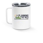 Planning the Wild Mug, a White Stainless Steel Travel Mug (back-view)