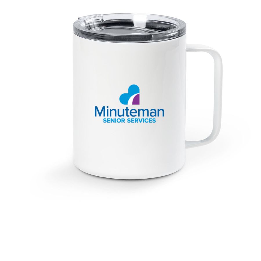 Minuteman Senior Services Travel Tumbler, a White Stainless Steel Travel Mug