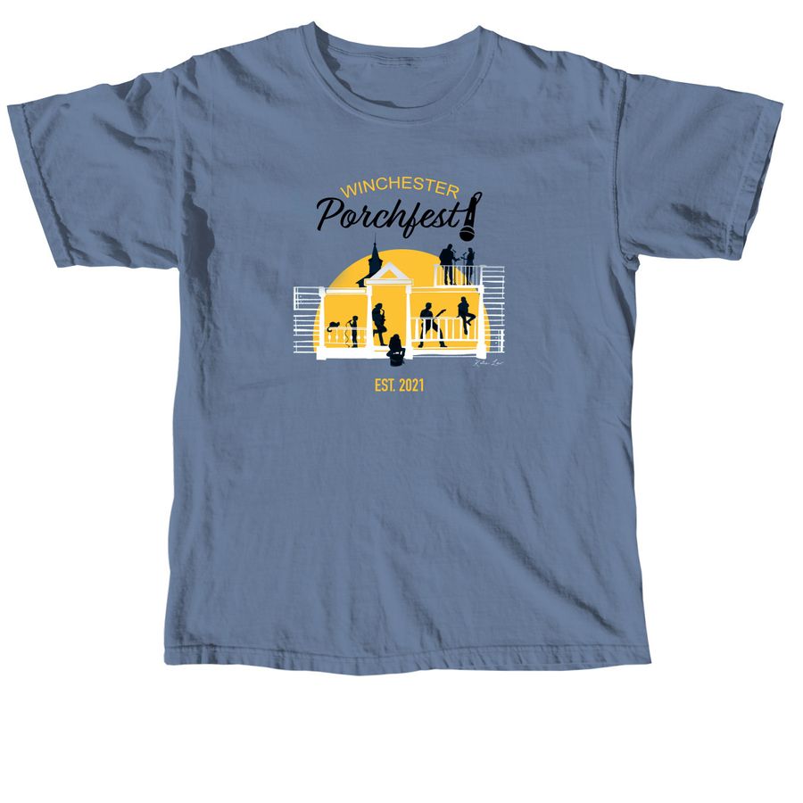 Winchester Porchfest T-shirts, a Blue Jean Comfort Colors Unisex Tee