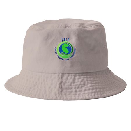 Hats with the HELP Logo, a Khaki Printed Bucket Hat