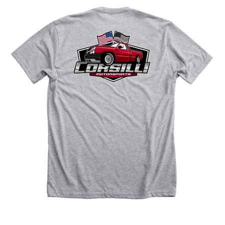 Corsilli Motorsports, a Athletic Heather Premium Unisex Tee (back-view)