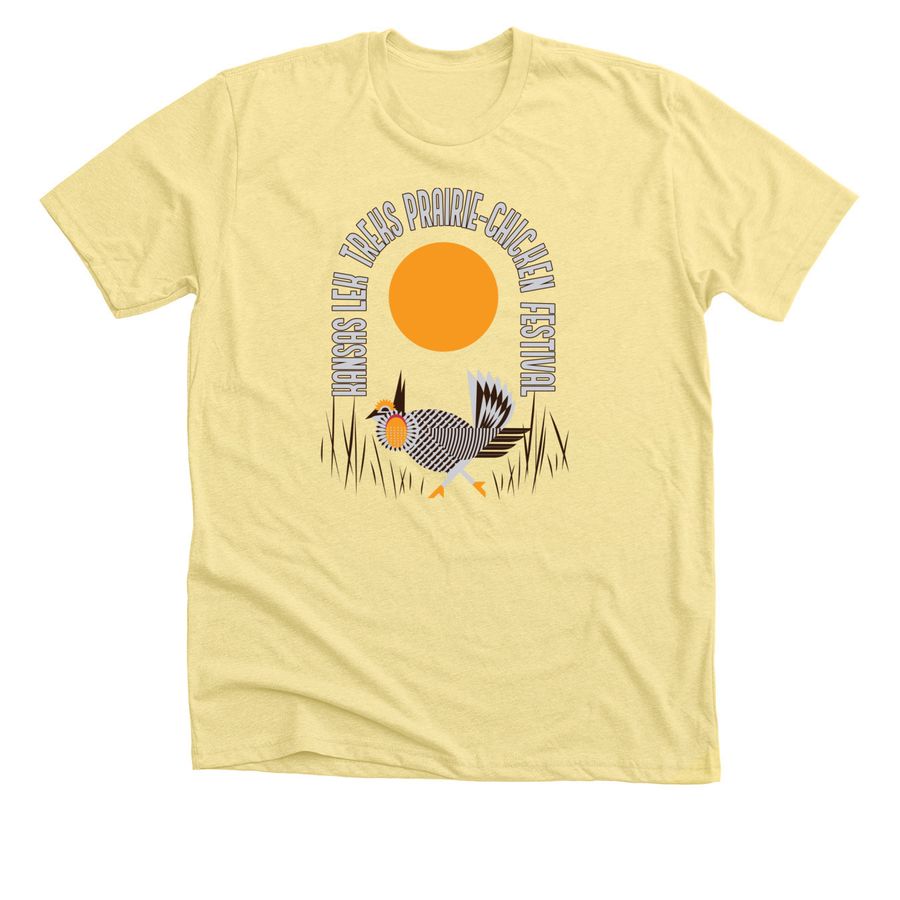 '24 Kansas Lek Treks Prairie-Chicken Festival, a Heather Yellow Gold Premium Unisex Tee